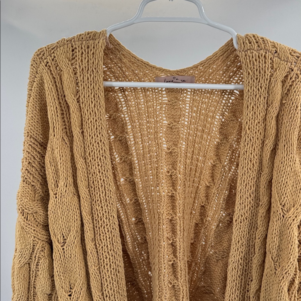 Love Tree Cable Knit Cardigan tan m slouchy open front casual neutral pockets - Picture 6 of 10